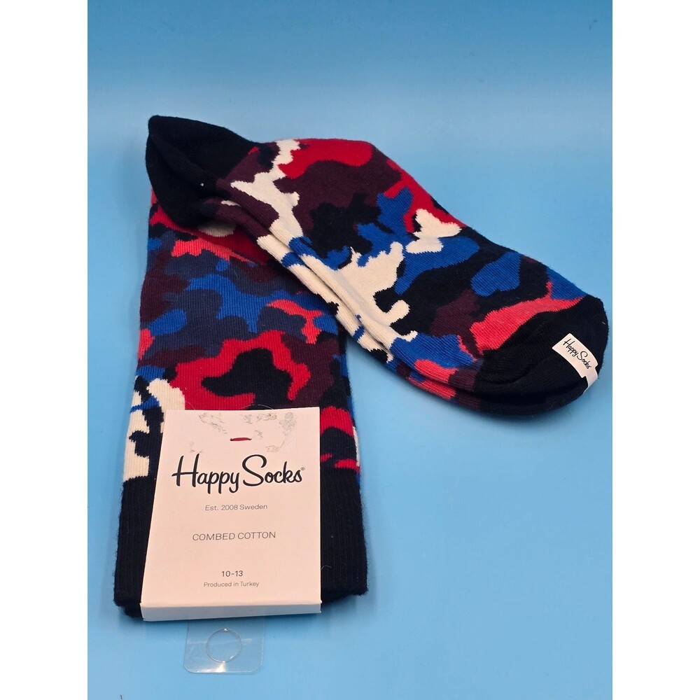 NEW Happy Socks Crew Red White Blue Black Socks Comfort Footwear NWT Unisex